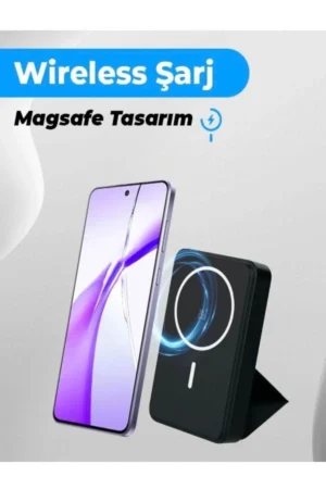 پاوربانک 10000mAh با توان 20 وات، قابل حمل و دارای استند چرمی لوکس و فناوری بی‌سیم مگ‌سیف - 10316
