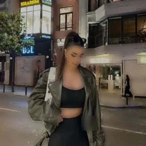 ژاکت بایکِر چرم اورسایز با کمربند - 10349