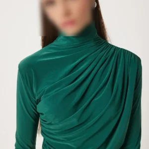 بلوز شنل دار با جزئیات بوزگویی، سبز زمردی - 10528