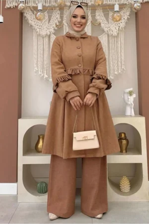 کاپشن با جزئیات پشمی زنانه مدل 5177 - 10069
