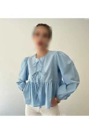 پیراهن نخی پاپلین با پاپیون - 9886