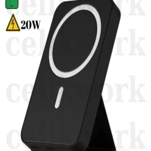 پاوربانک 10000mAh با توان 20 وات، قابل حمل و دارای استند چرمی لوکس و فناوری بی‌سیم مگ‌سیف - 10316