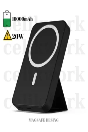 پاوربانک 10000mAh با توان 20 وات، قابل حمل و دارای استند چرمی لوکس و فناوری بی‌سیم مگ‌سیف - 10316