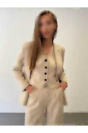 ست سه‌تکه شامل شلوار، جاکت و جلیقه با طرح خطی - 9867