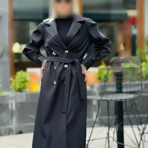 ترنچ کت مشکی با آستین بالون و مچ دار - 10533