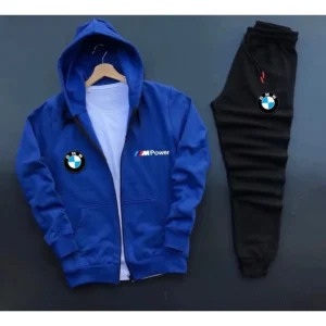 ست ورزشی با نقش BMW Mpower، شامل یک ژاکت زیپ‌دار و شلوار ورزشی، از جنس پنبه و مناسب برای استفاده عمومی. - 10463