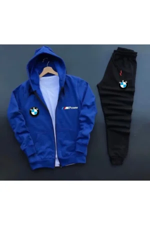 ست ورزشی با نقش BMW Mpower، شامل یک ژاکت زیپ‌دار و شلوار ورزشی، از جنس پنبه و مناسب برای استفاده عمومی. - 10463