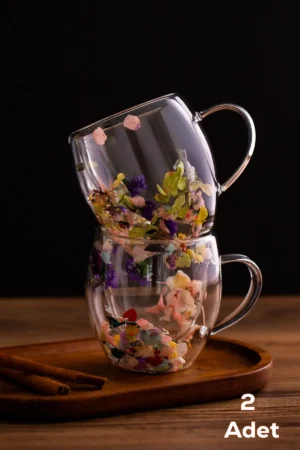 فنجان چای و قهوه شیشه‌ای دو جداره با دسته عایق حرارتی ۲ عددی ۲۵۰ میلی‌لیتر - 10326