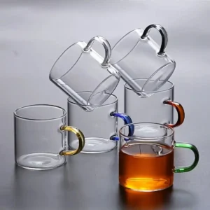 ماگ شیشه‌ای بوروسیلیکاتی 100 میلی‌لیتری با دستگیره رنگی (ویواتی) - 10328