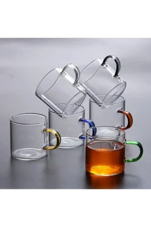 ماگ شیشه‌ای بوروسیلیکاتی 100 میلی‌لیتری با دستگیره رنگی (ویواتی) - 10328