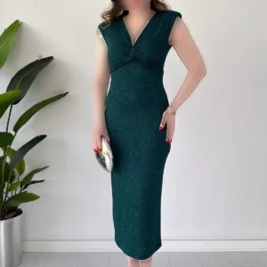 پیراهن گره‌ای سیمی به رنگ زمردی - 10086