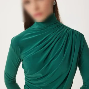 بلوز شنل دار با جزئیات بوزگویی، سبز زمردی - 10528