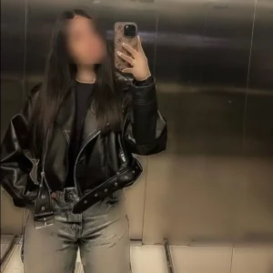 کت چرم کوتاه با کمرbelt در سایز بزرگ و رنگ مشکی - 10372