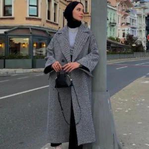 کاپشن پشمی بزرگ با الگوی ماهی پرنده - 10030