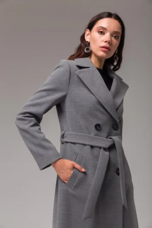 کاپشن متوسط با کمربند کراوزه خاکستری 3754 - 10032