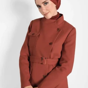 کاپشن پشمی با کمربند دکمه‌دار 90046 - 10062
