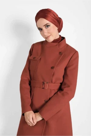 کاپشن پشمی با کمربند دکمه‌دار 90046 - 10062
