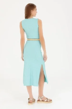 دست vestido بافتی زنانه با یقه گرد و قد میدی 50263597-VR090 - 10396