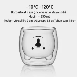 لیوان شیشه‌ای دو جداره با طرح خرس عروسکی 250 میل - لیوان دو جداره خرس عروسکی هدیه‌ای - 10325