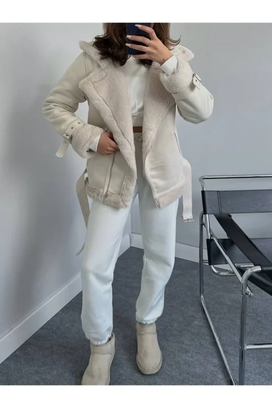 کت جیر زنانه با جزئیات کمربند و طراحی خاص فصل جدید - 9895