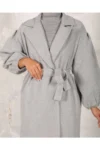 کاپشن خاکستری بدون آستر با کمر کشی زنانه - 10040