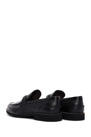 کفش loafer مردانه از چرم مشکی اصل، کفش روزمره و غیررسمی 25SFD6005FT - 10178