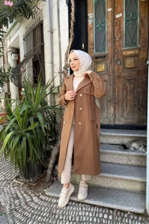 کاپشن پلار کروس زنانه / M0108 - قهوه‌ای - 10056