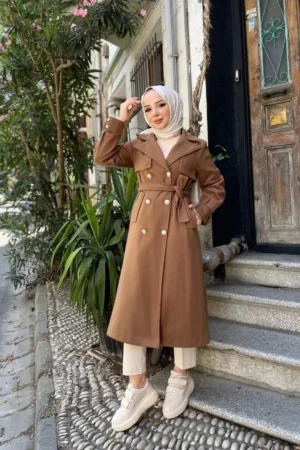 کاپشن پلار کروس زنانه / M0108 - قهوه‌ای - 10056