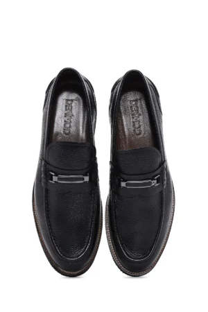 کفش loafer مردانه از چرم مشکی اصل، کفش روزمره و غیررسمی 25SFD6005FT - 10178