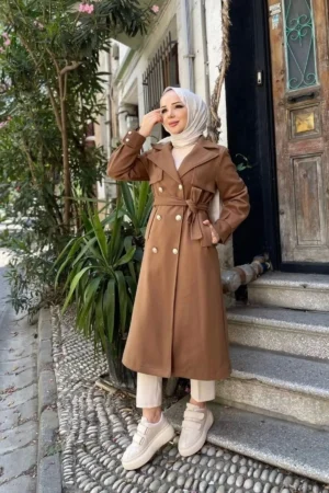 کاپشن پلار کروس زنانه / M0108 - قهوه‌ای - 10056