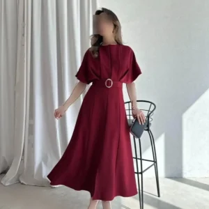 پیراهن میدی با جزئیات کمربند Bordeaux - 10399