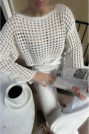 بلوز کرپ بافتنی سوراخ‌دار - 10496