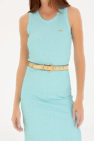دست vestido بافتی زنانه با یقه گرد و قد میدی 50263597-VR090 - 10396
