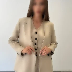 ست سه‌تکه شامل شلوار، جاکت و جلیقه با طرح خطی - 9867