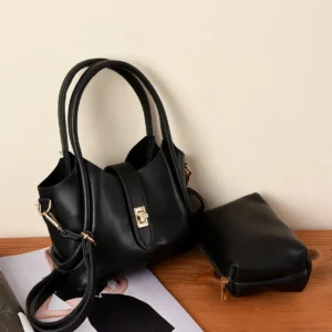 کیف دستی و دوشی زنانه با بند کمری و گیره آهنی، شامل کیف آرایشی از چرم مصنوعی با طراحی شیک - 10624