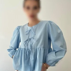 پیراهن نخی پاپلین با پاپیون - 9886