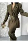 ست شلوار و ژاکت بلیزر با جزئیات طلایی - 9957