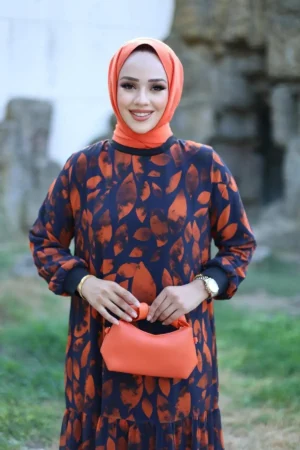 پیراهن طرح دار شيفون با آستر زنانه - 10471