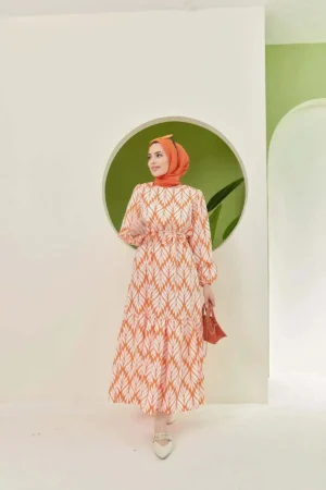 لباس تابستانی گلدار / آبی نارنجی - 10479
