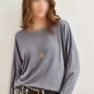 بلوز ویسکوز آستین کلاهی زنانه به رنگ خاکستری تیره با یقه گرد مدل BLZ-19002588 - 10521