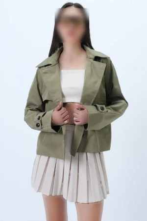 کت کوتاه فصلی زنانه سبز با دو جیب و آستر داخلی ALC-X14310 - 10540