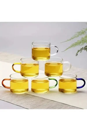 ماگ شیشه‌ای بوروسیلیکاتی 100 میلی‌لیتری با دستگیره رنگی (ویواتی) - 10328