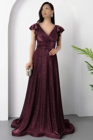 پیراهن مهمانی با آستین كلوش و نقره‌ای 39925 - 11306