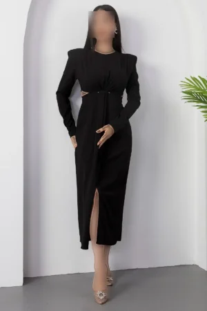 پیراهن با یقه دوچرخه و برش دکلته در کناره NY4493 - 11361