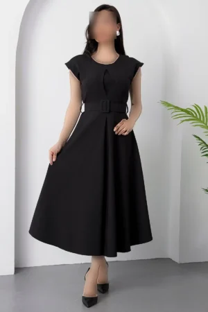 لباس کمردار چین‌دار یقه‌گرد 2025-4236 - 11425