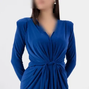 پیراهن بلند آبی با یقه V مدل سندی NY4411 - 11332