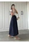 دامن بلند پوشیده با دو جیب، پارچه پاپلین، کمر کشی، بدون نمایش زیر لباس، بدون آستر (90 سانتی‌متر) - 11213