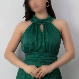 پیراهن توری با یقه سی و طرح براق کد 13376 - 11363