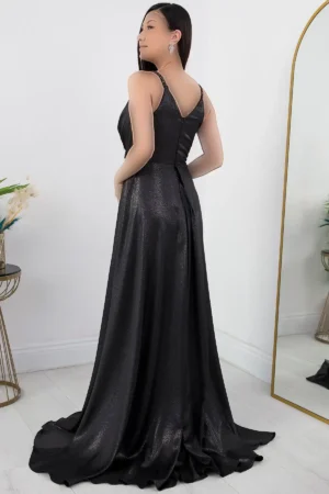 پیراهن مجلسی ساتن طرح دار با بندهای نازک مدل DMN4613 - 11416