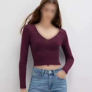 ژاکت یقه V بنفش 1710122-87830 - 11109